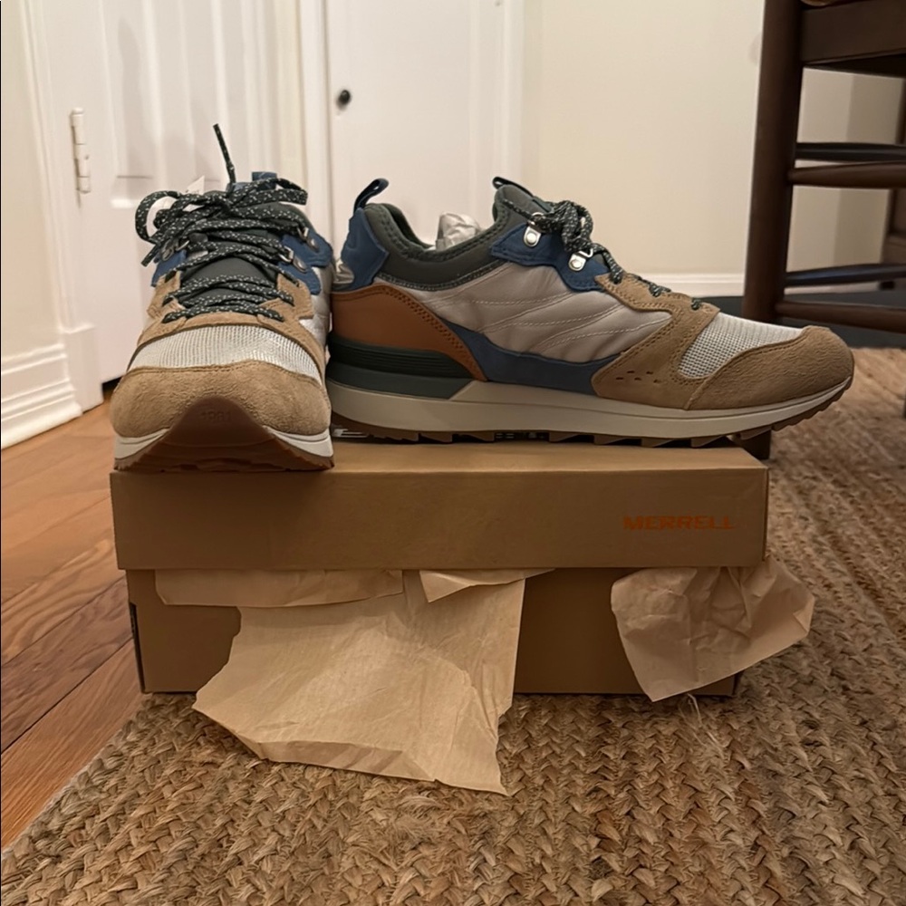 Merrell Tan and Blue Athletic Shoes with Retro Design